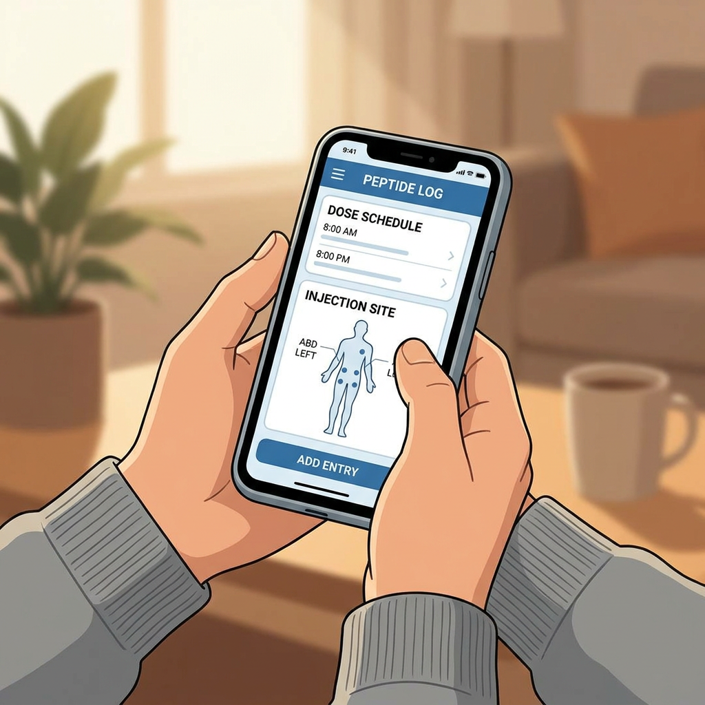 Smartphone app used for tracking peptide dosing schedule and injection sites over time